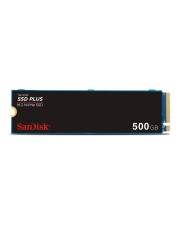 SanDisk SSD Plus, 500 GB, M.2-NVMe-Solid-State-Laufwerk, schwarzes Gehäuse mit rotem SanDisk-Logo.