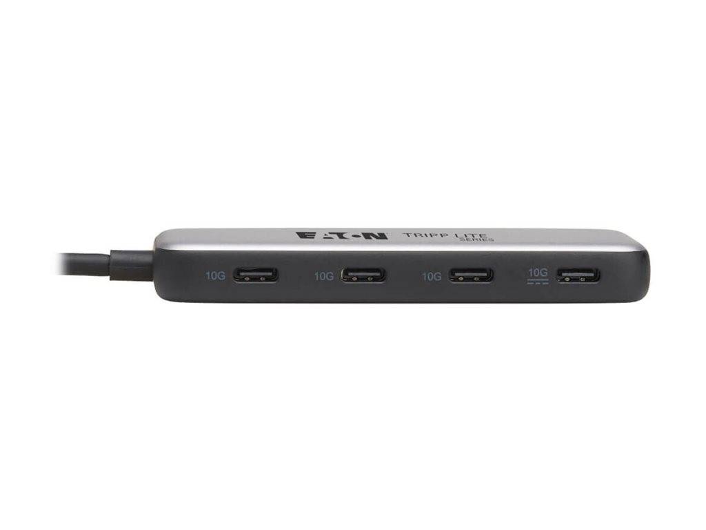 Ein flaches, schlankes Multi-Port-USB-Hub mit fünf USB-C-Anschlüssen, gekennzeichnet als „10G