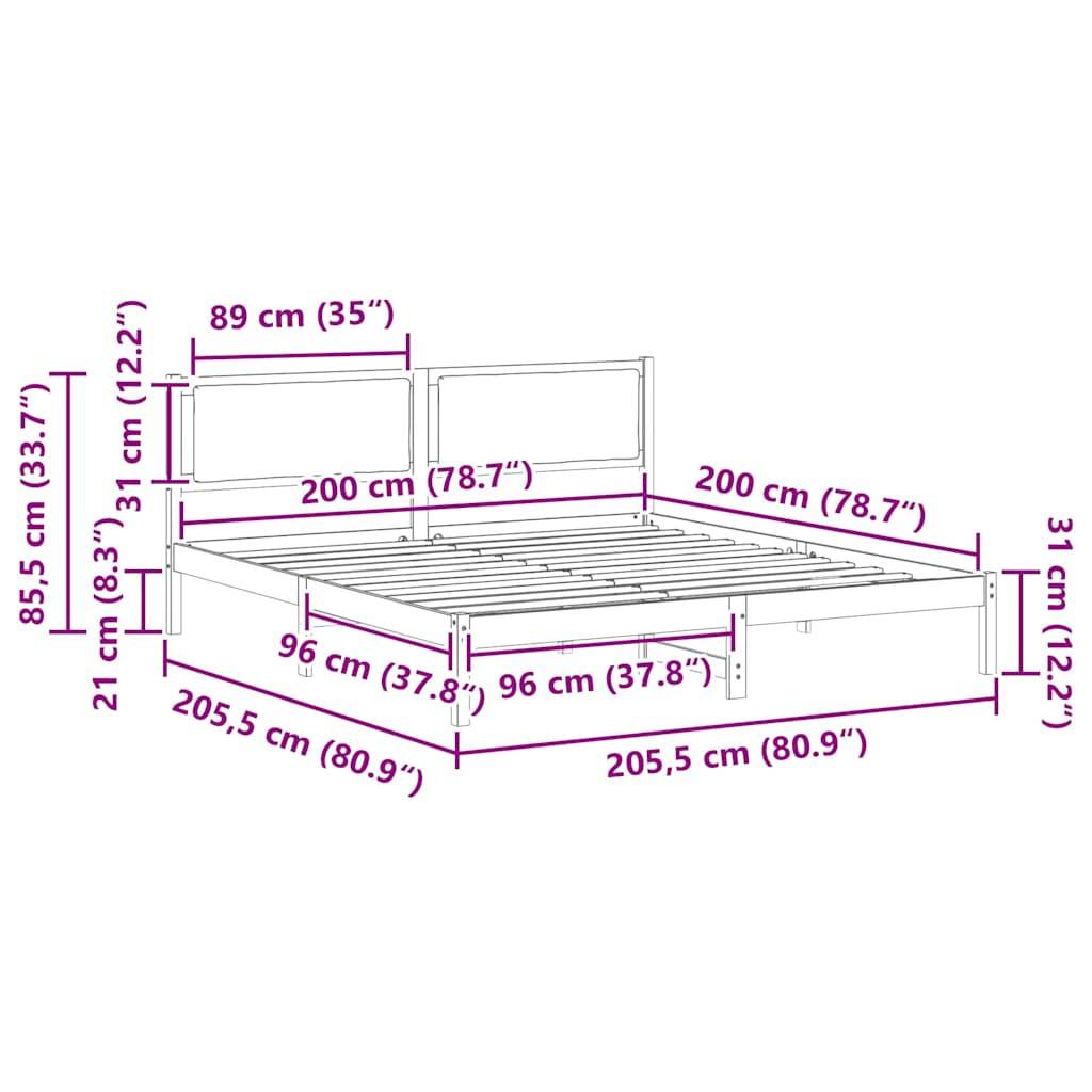 Darstellung eines Bettes mit Maßen: Höhe 85,5 cm (33,7