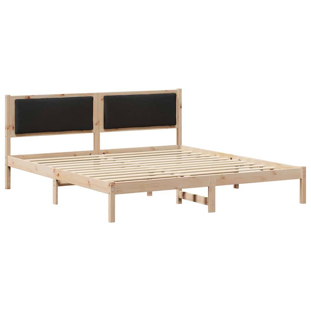 Holzbettgestell mit Lattenrost und zwei schwarzen gepolsterten Kopfteilen, konzipiert für ein modernes Schlafzimmerambiente.
