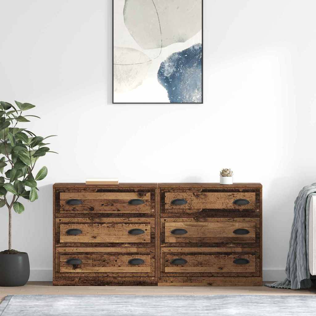 Holzkommode mit sechs Schubladen, Topfpflanze auf der linken Seite, gerahmte abstrakte Kunst darüber und leichte Decke auf der rechten Seite; moderne Einrichtung.
