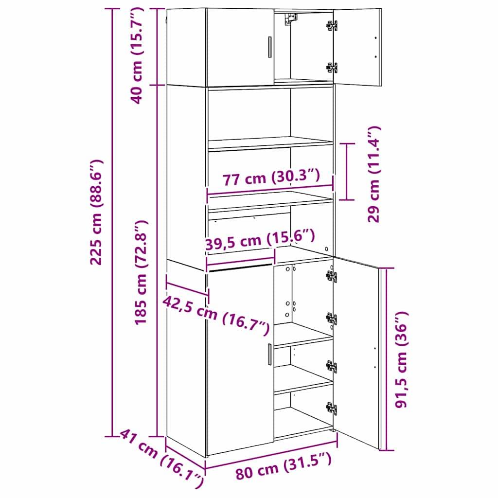 vidaXL Aufbewahrungsschrank Schwarz Eichen-Optik 80 x 42,5 x 225 cm