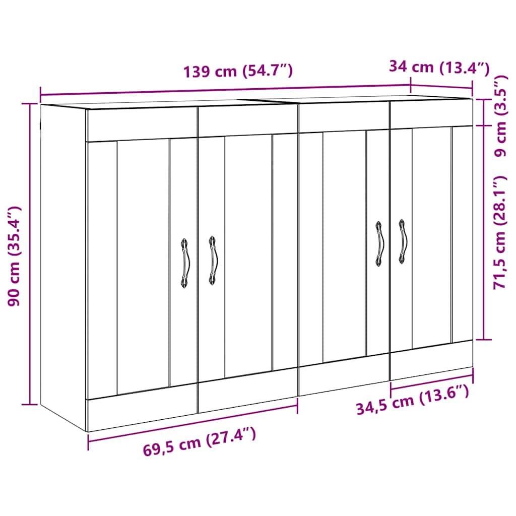 vidaXL Wandmontierter Schrank 2 pcs Schwarz Eichen-Optik Holzwerkstoff