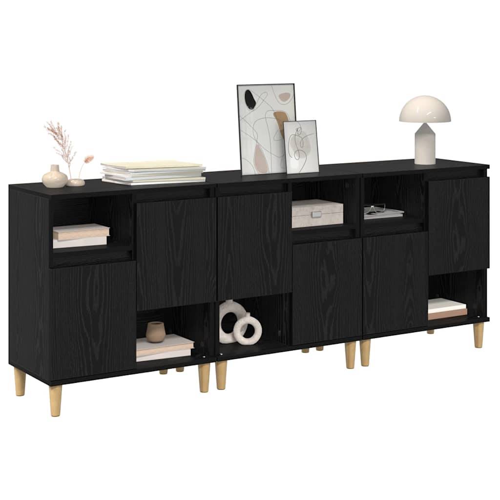 vidaXL Sideboards 3 pcs Schwarz Eichen-Optik 60 x 35 x 70 cm