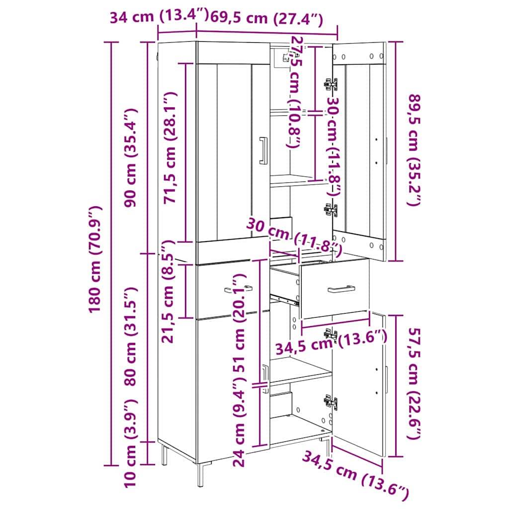 vidaXL Highboard mit Schubladen 2 pcs Altholz Holzwerkstoff