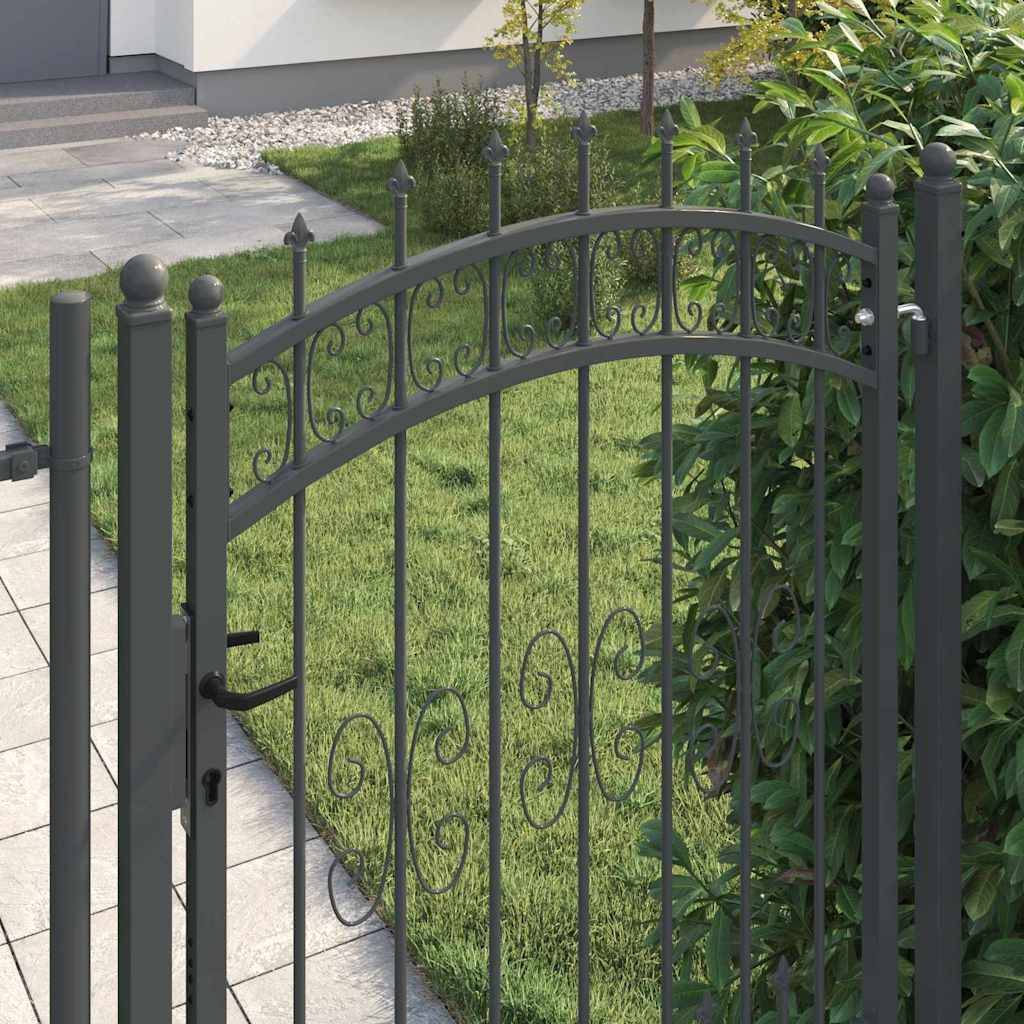 vidaXL Zauntor mit Speer-Top mit Schloss Grau 103 x 175 cm Stahl