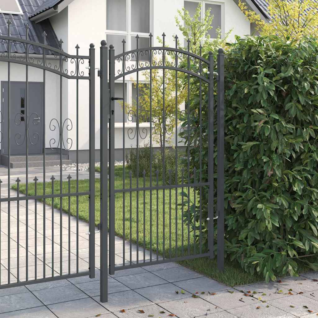 vidaXL Zauntor mit Speer-Top mit Schloss Grau 103 x 175 cm Stahl