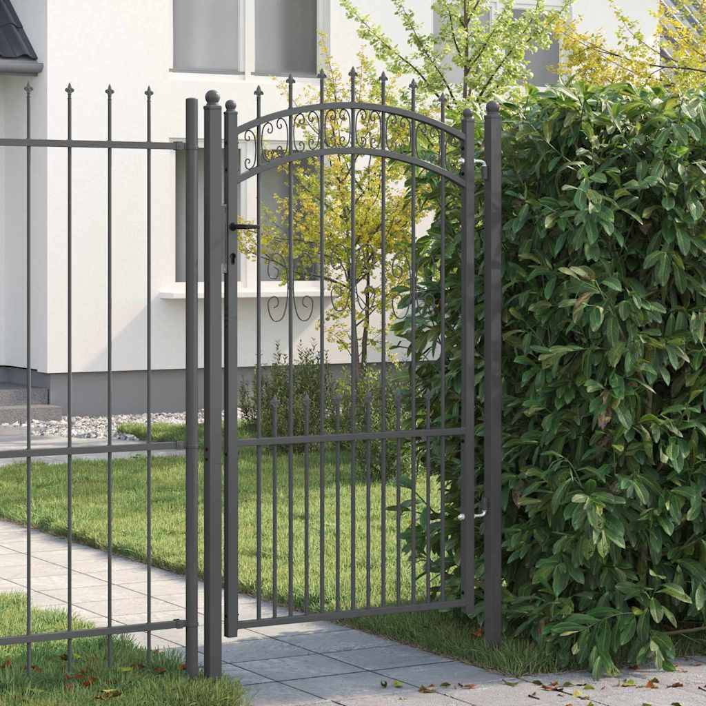 vidaXL Zauntor mit Speer-Top mit Schloss Grau 103 x 175 cm Stahl