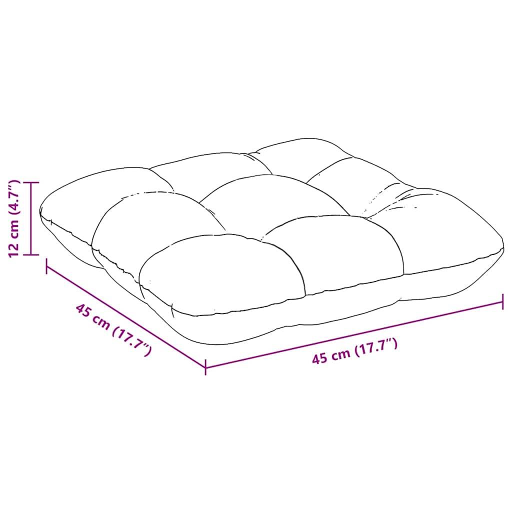 Quadratisches Kissenmaße: 45 cm (17,7 Zoll) Länge und Breite, 12 cm (4,7 Zoll) Höhe.