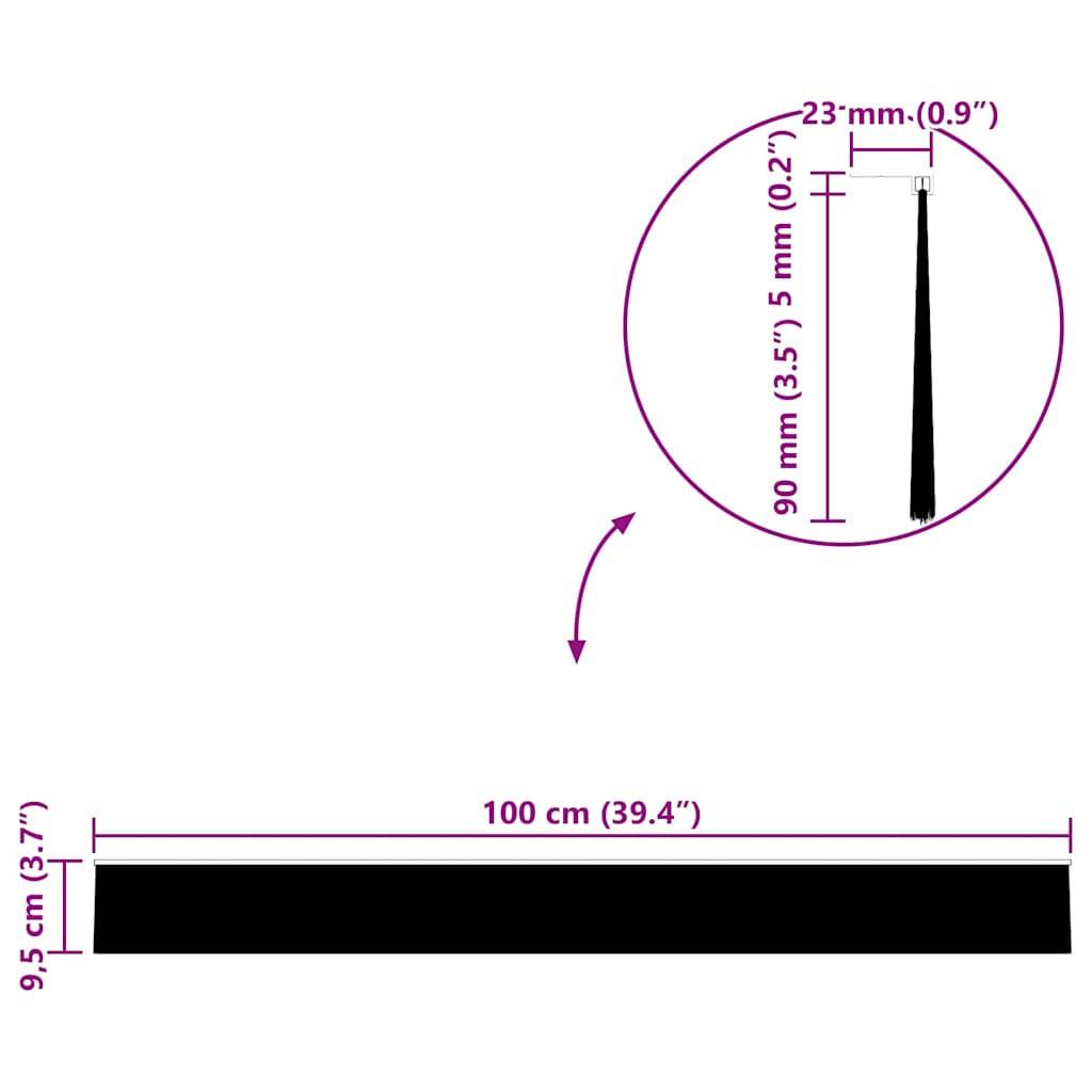 Schwarzer Streifen mit den Maßen 100 cm x 9,5 cm mit einer Detailaufnahme einer 90 mm breiten Fransenpartie oben rechts, beschriftet mit '23 mm'.