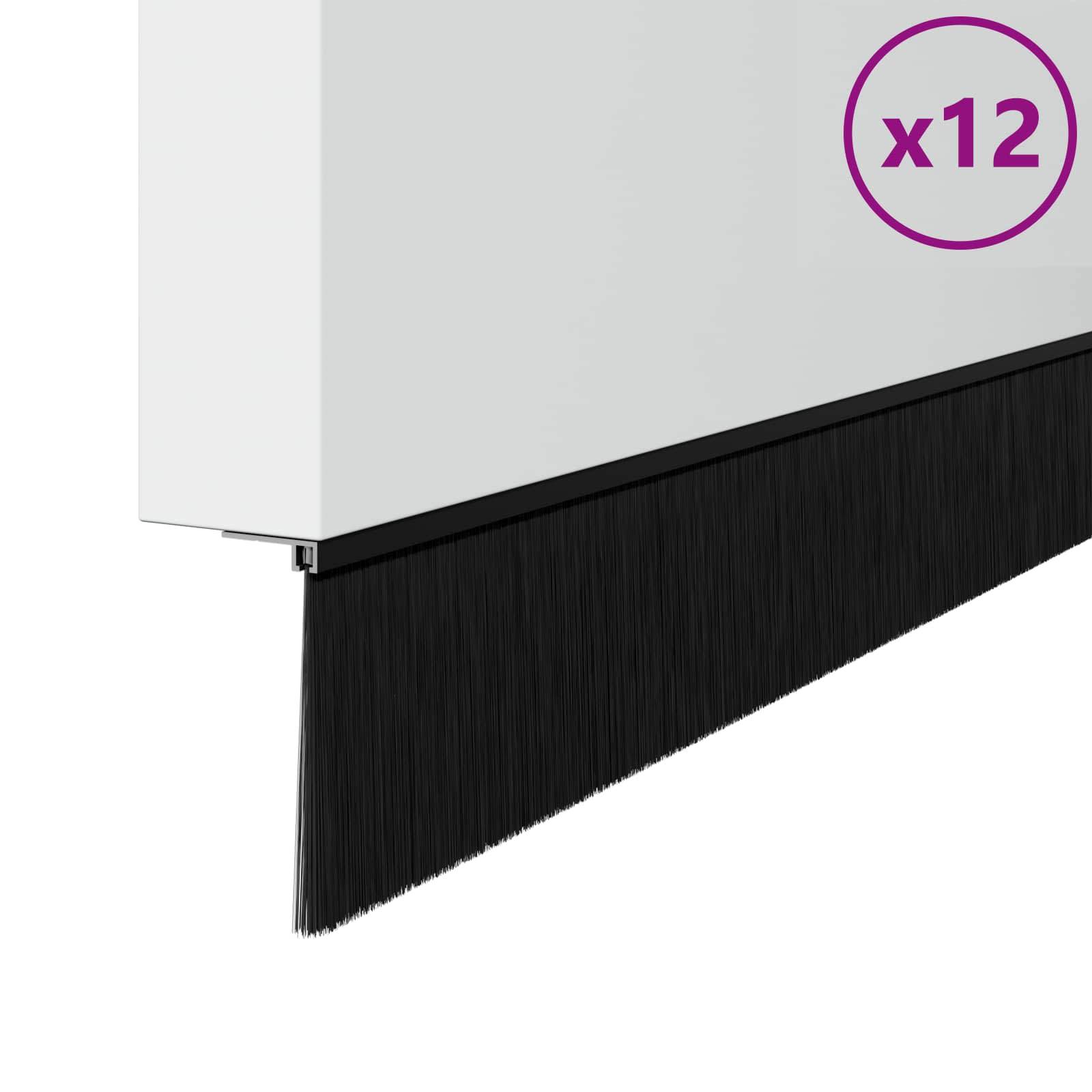 12er-Pack schwarze Türbürsten-Dichtungen mit weißem Aluminium-Gehäuse, entwickelt zum Blockieren von Zugluft und Ungeziefer unter Türen.