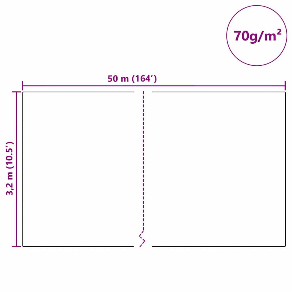 Abbildung einer rechteckigen Papierrolle, 50 m lang, 3,2 m breit. Hinweis: Die Papierdichte beträgt 70 g/m².