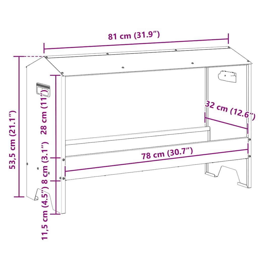 vidaXL Hühnerfütterungsrinne Schwarz 81 x 32 x 53,5 cm