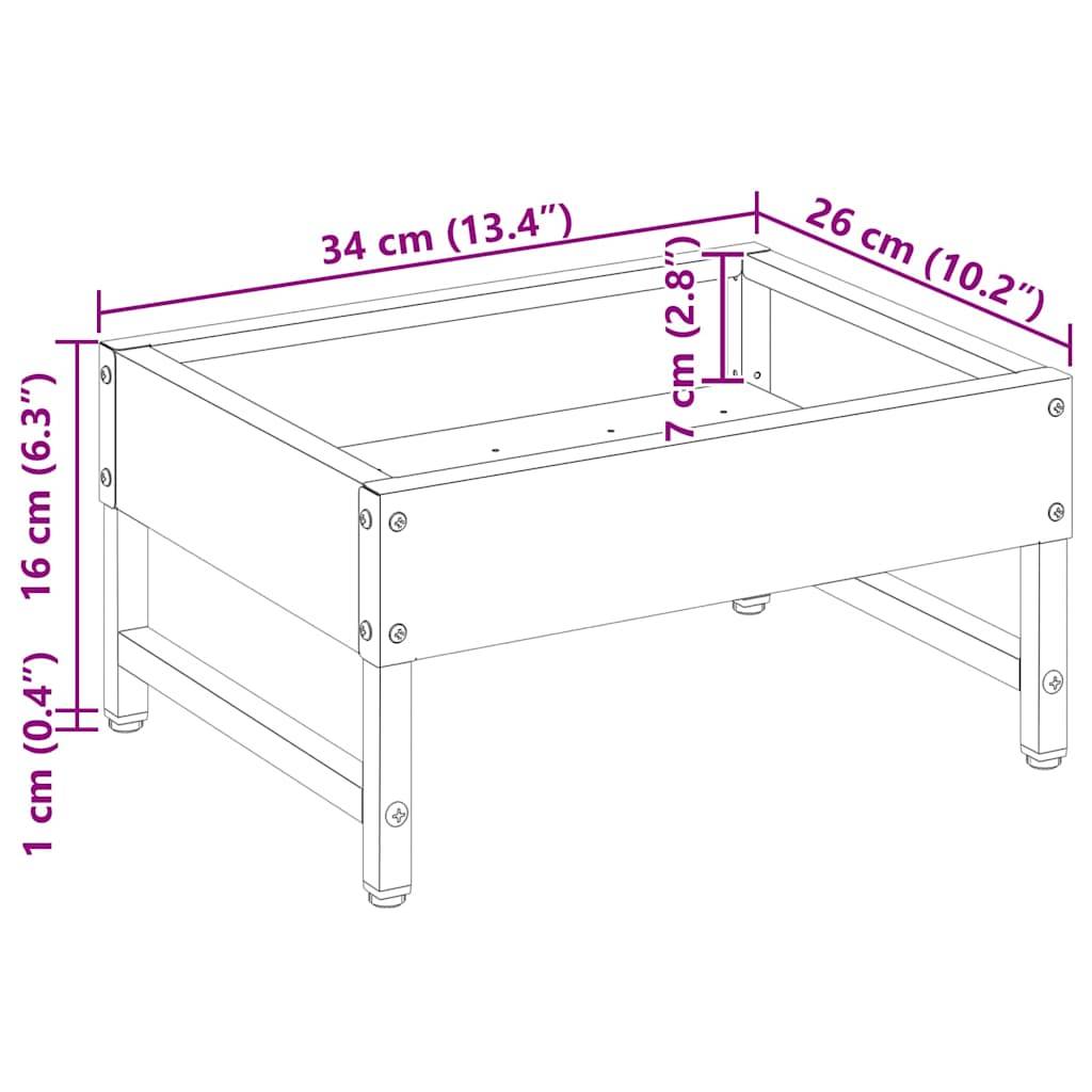 Diagramm eines rechteckigen Gartenbeetes mit Abmessungen: Länge 34 cm (13,4