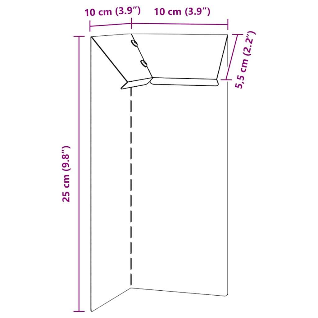 Eine Skizze eines Eckregals mit Maßangaben: 25 cm Höhe, 10 cm Breite, 5,5 cm Tiefe. Zwei Schrauben befestigen das Regal an der Wand.