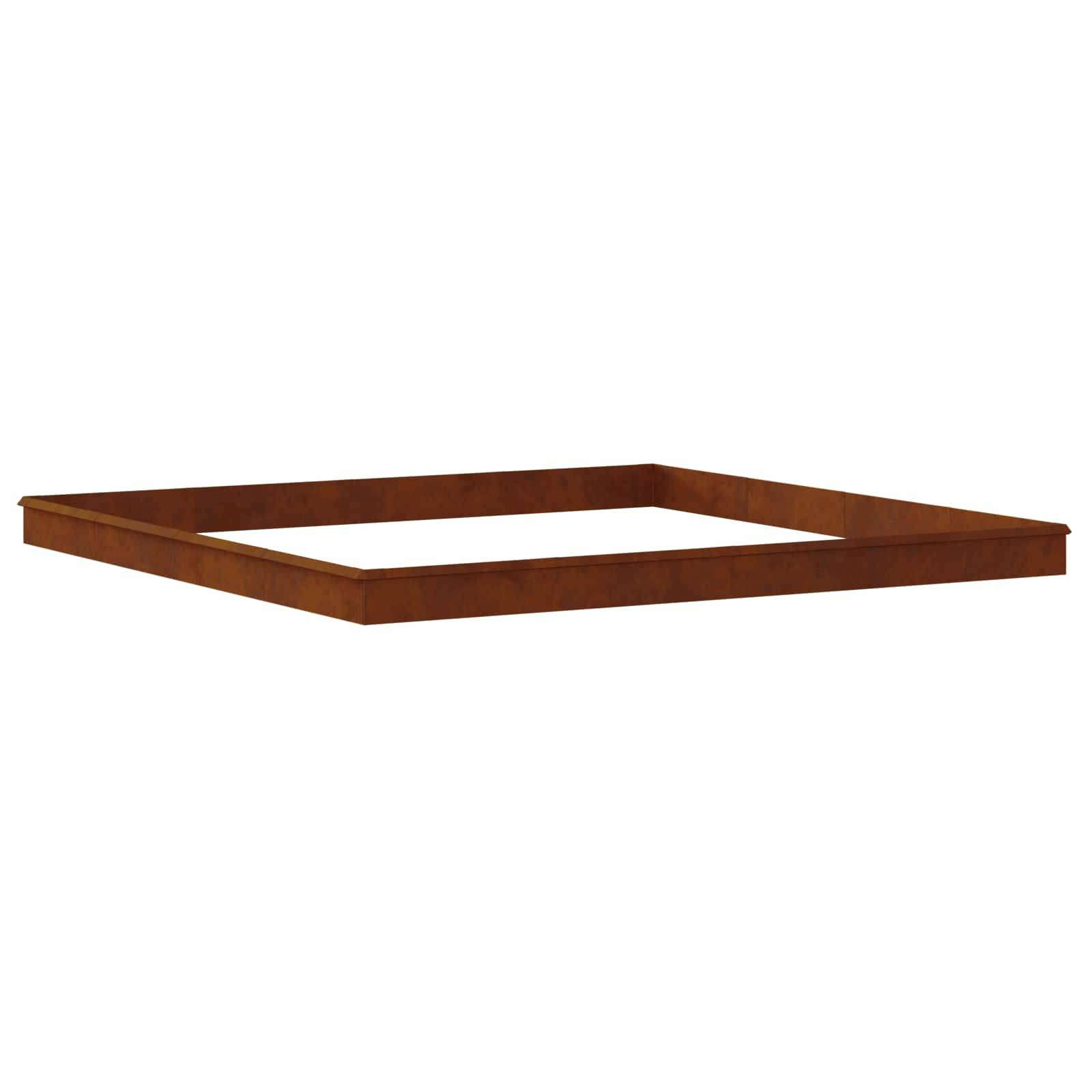 Ein quadratisches Hochbeet aus Holz mit keiner sichtbaren Erde oder Pflanzen im Inneren.