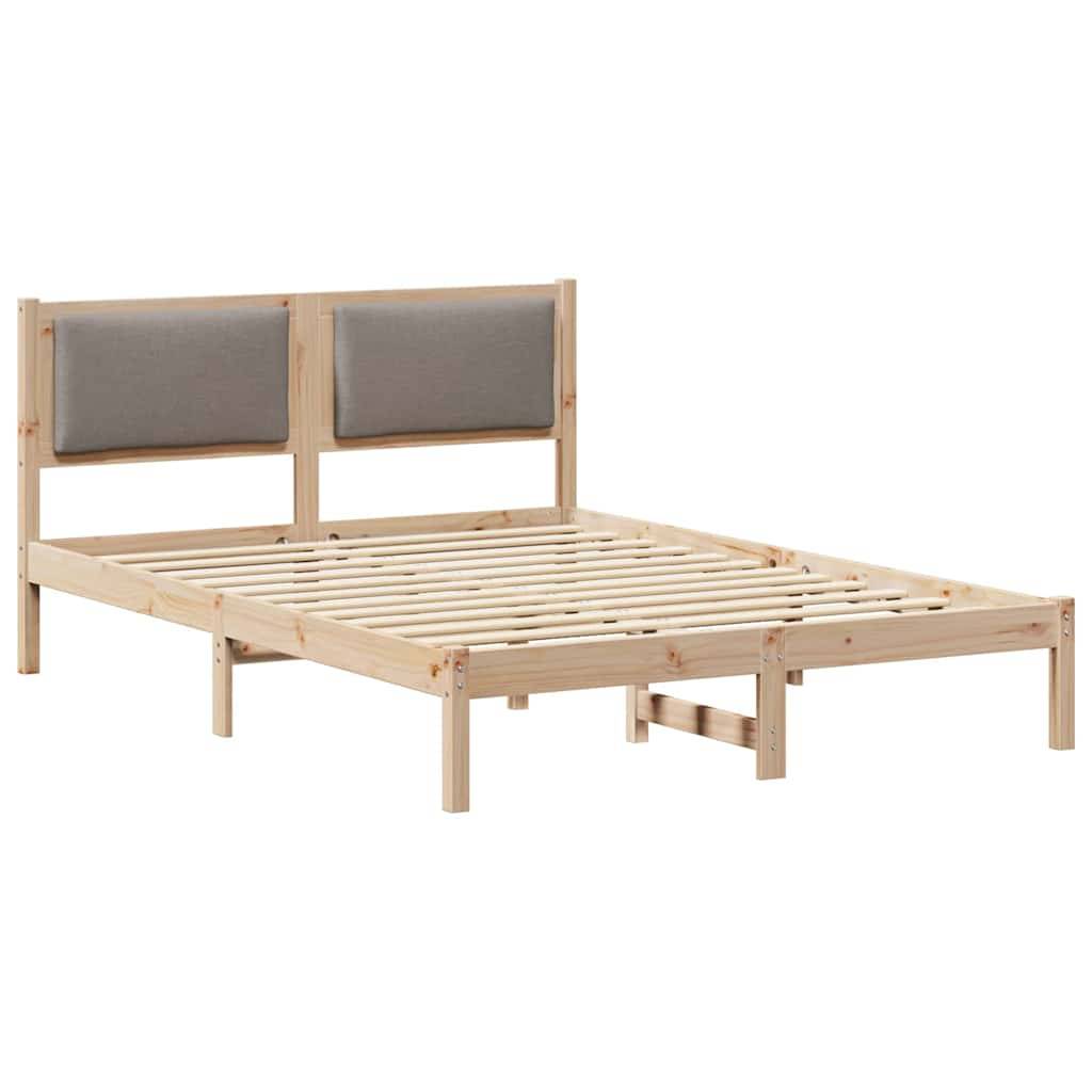 vidaXL Bettrahmen mit Kopfteil Taupe 135 x 190 cm Massives Kiefernholz