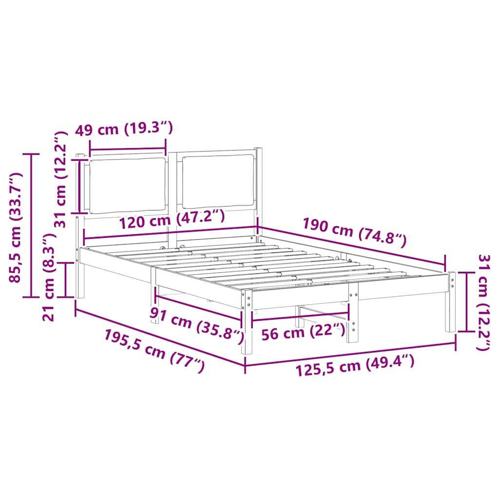 Bettrahmenabmessungen: Höhe 85,5 cm (33,7