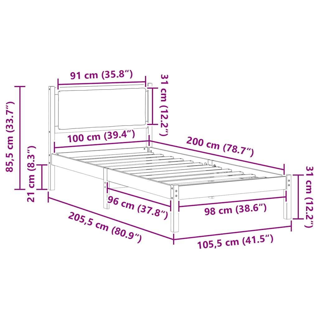 Diagramm eines Bettgestells mit Abmessungen: Höhe 85,5 cm (33,7