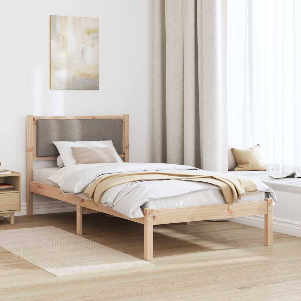 vidaXL Bettrahmen mit Kopfteil Taupe 90 x 200 cm Massives Kiefernholz