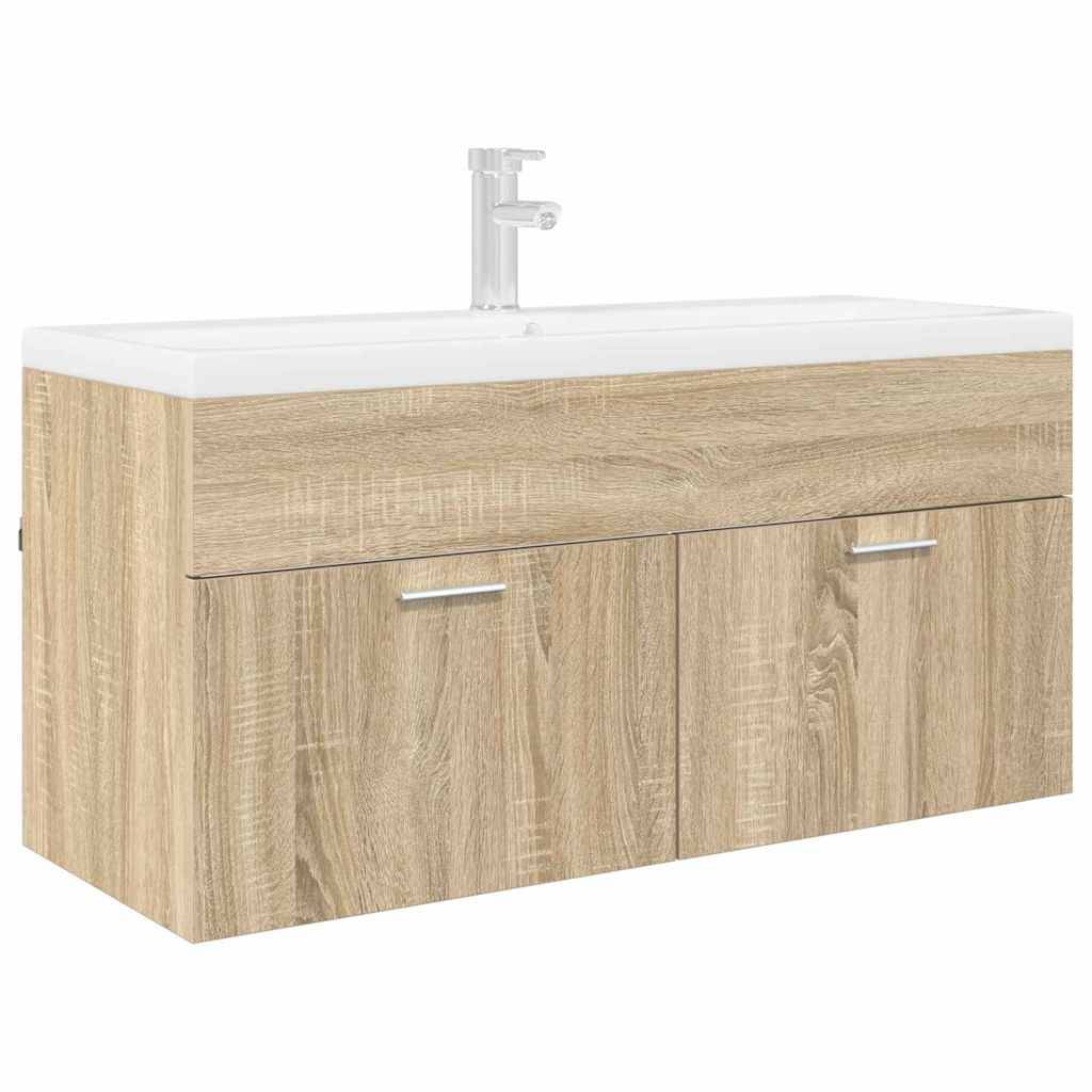 vidaXL Waschbeckenunterschrank mit Speicher Sonoma-Eiche Holzwerkstoff