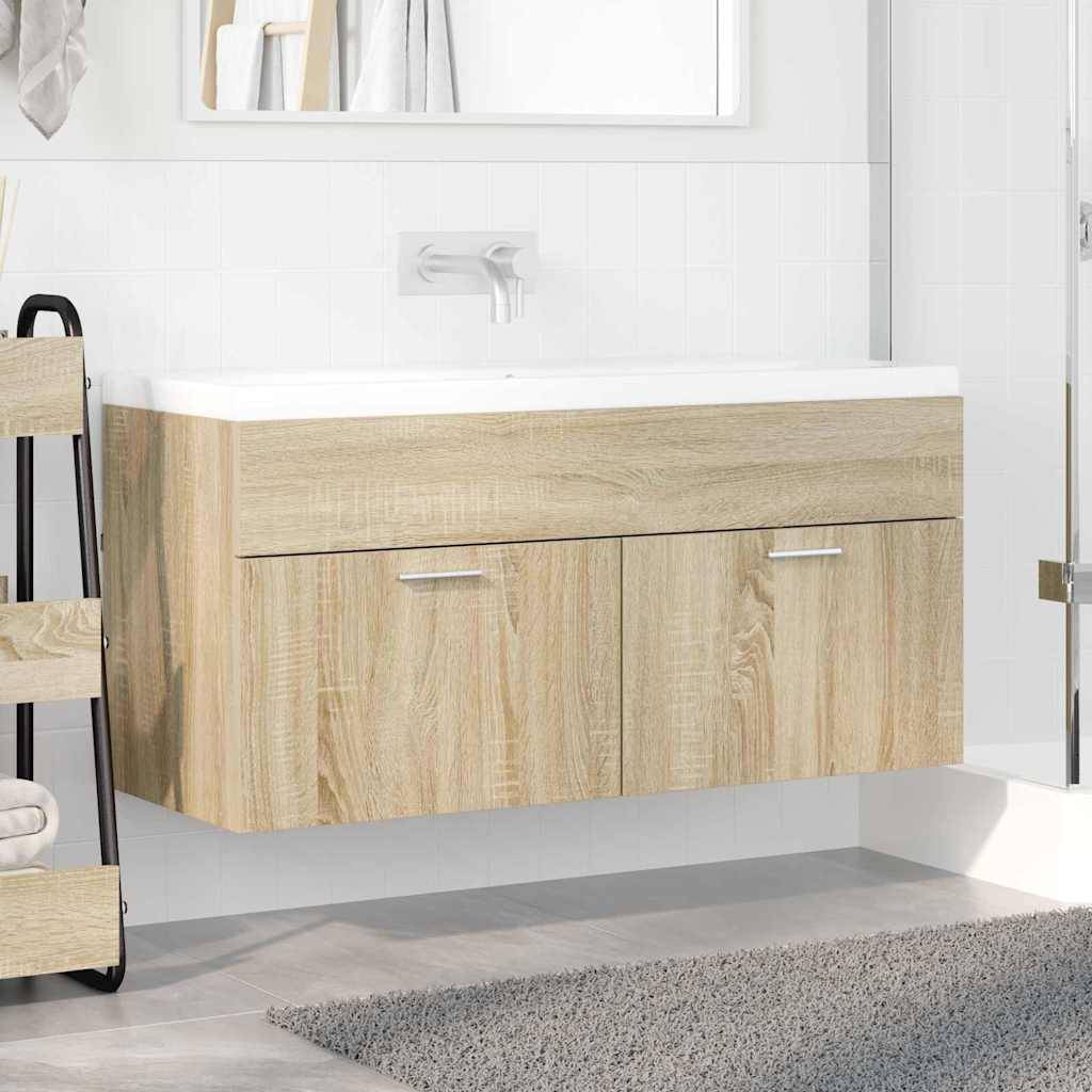 vidaXL Waschbeckenunterschrank mit Speicher Sonoma-Eiche Holzwerkstoff