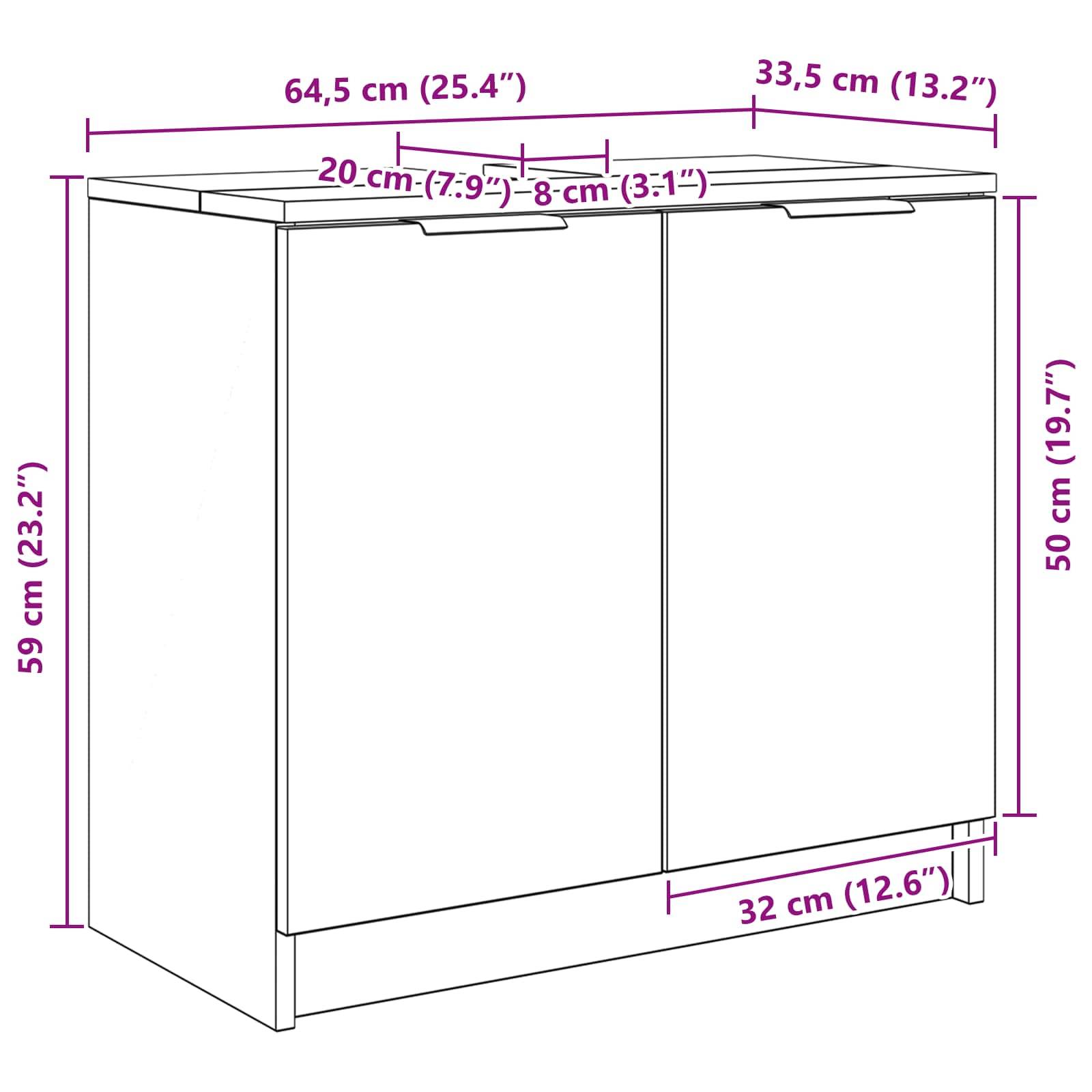 vidaXL Badezimmerschrank mit Speicher Sonoma-Eiche 64,5 x 33,5 x 59 cm
