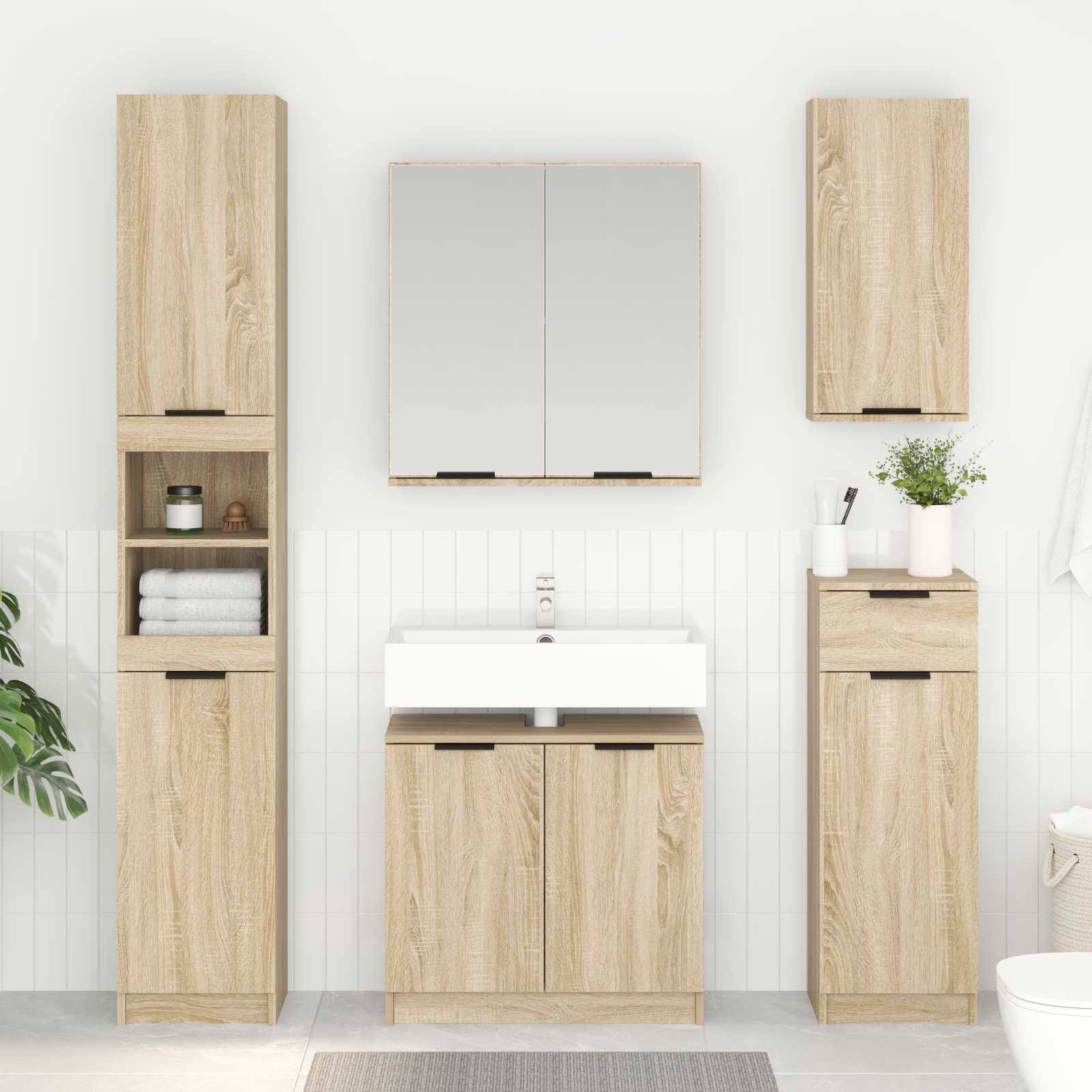 vidaXL Badezimmerschrank mit Speicher Sonoma-Eiche 64,5 x 33,5 x 59 cm