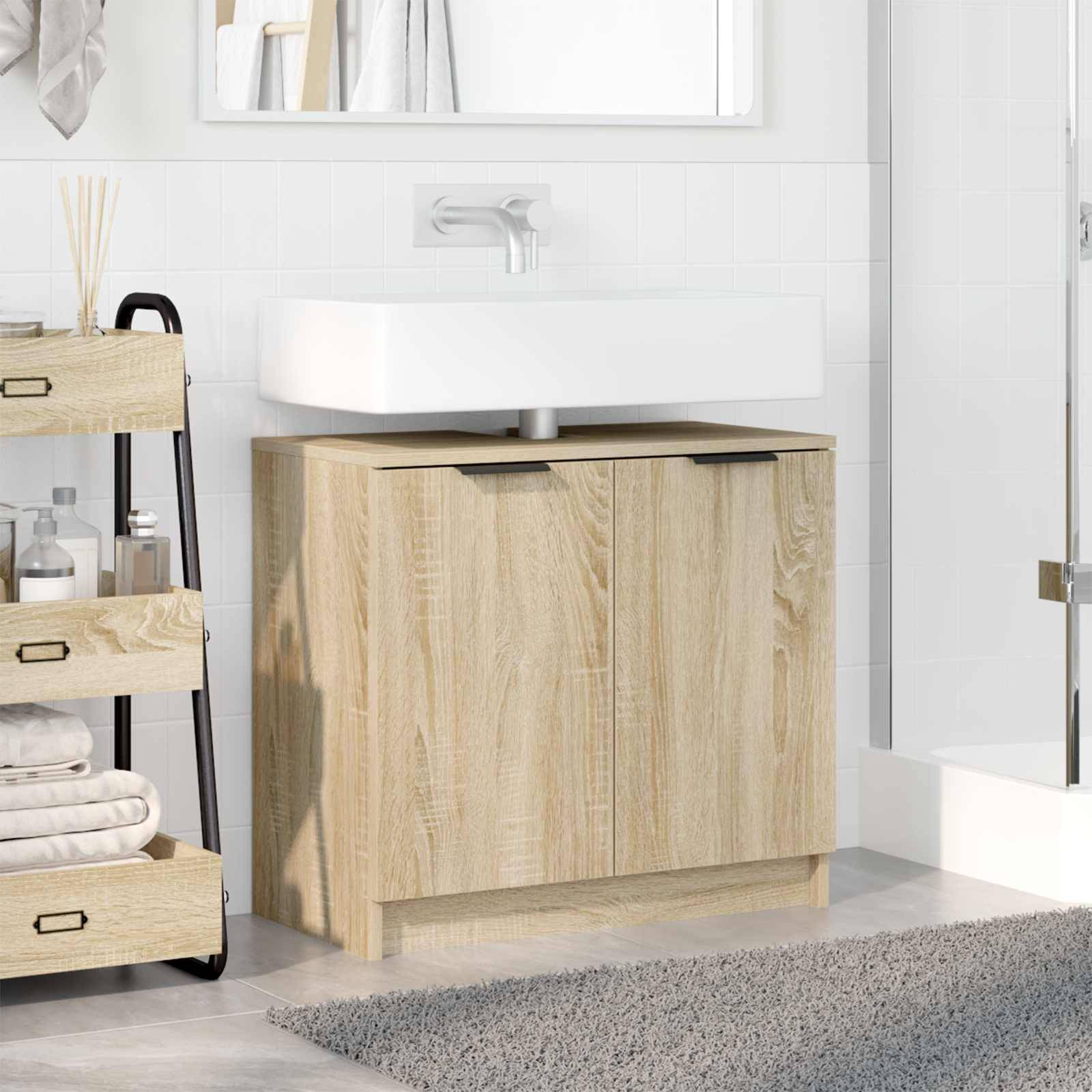 vidaXL Badezimmerschrank mit Speicher Sonoma-Eiche 64,5 x 33,5 x 59 cm