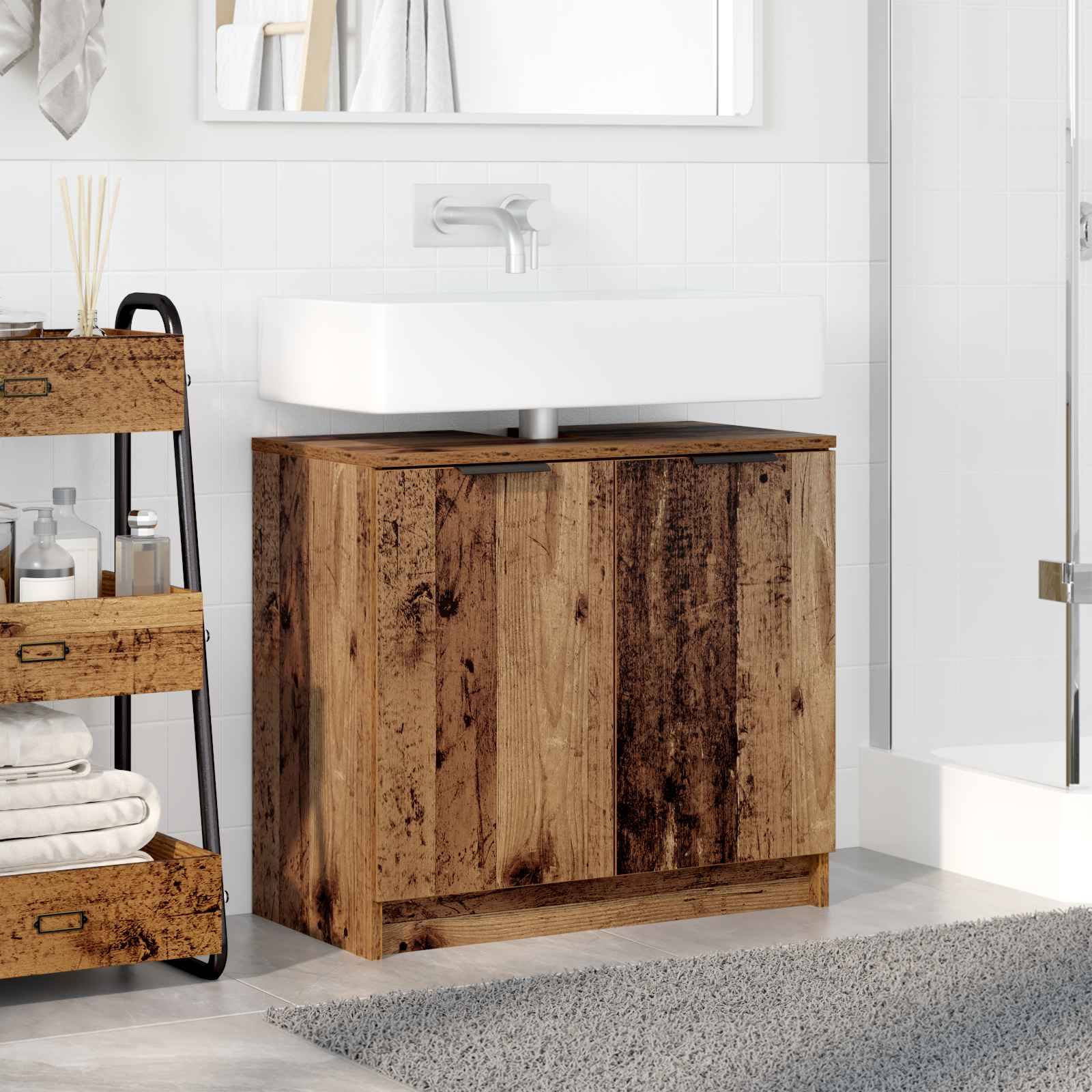 vidaXL Badezimmerschrank Altholz 64,5 x 33,5 x 59 cm Holzwerkstoff