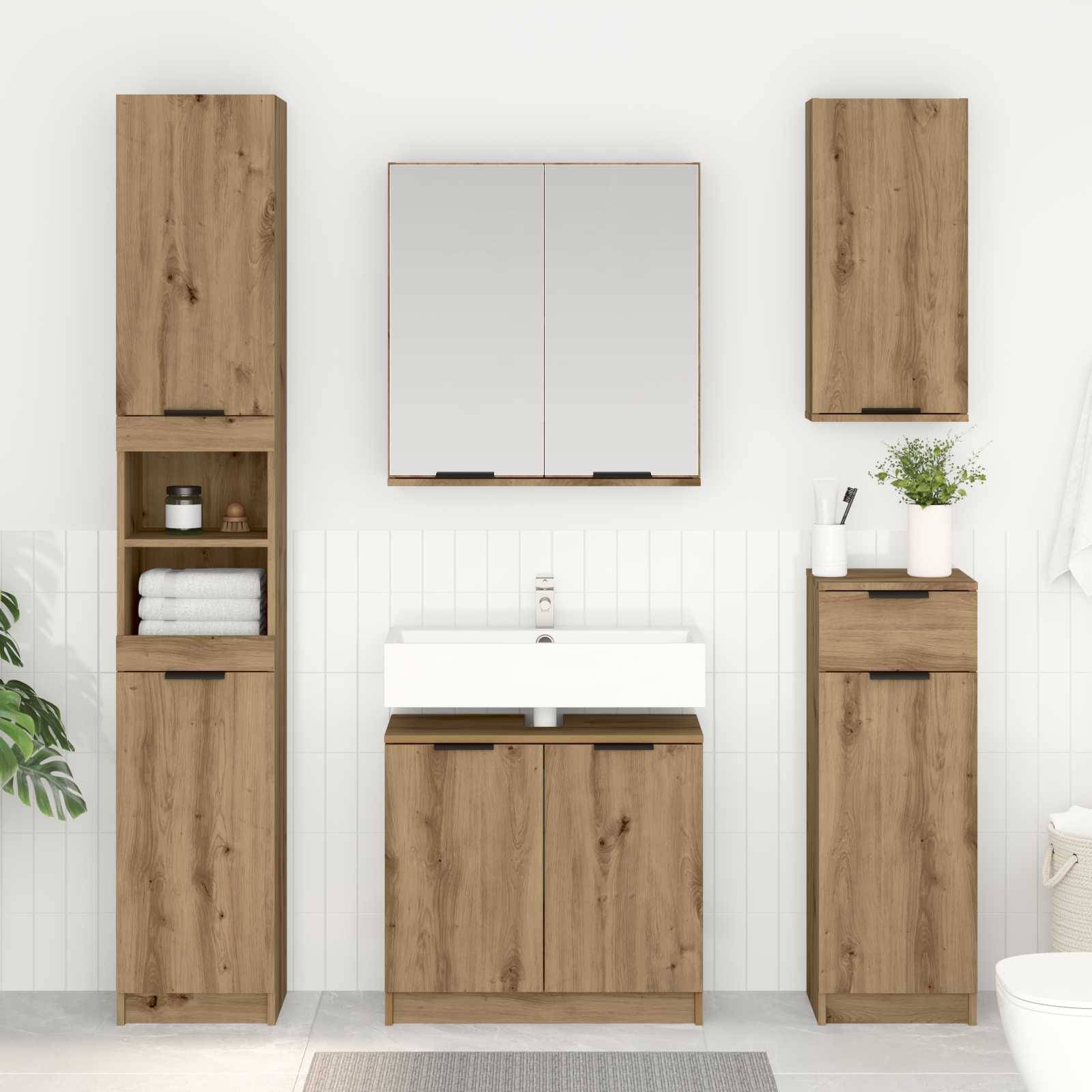 vidaXL Badezimmerschrank mit Tür Artisan-Eiche 64,5 x 33,5 x 59 cm