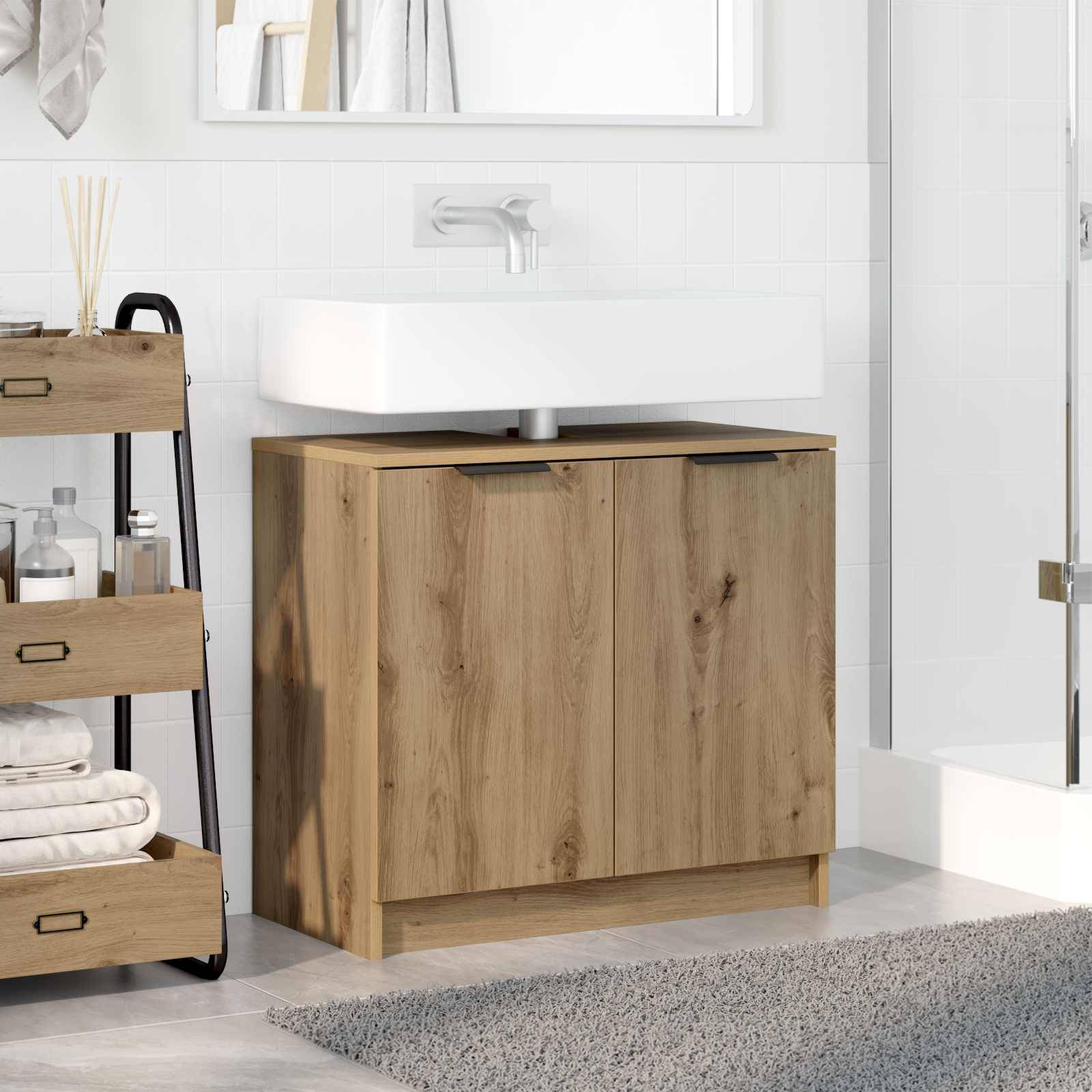 vidaXL Badezimmerschrank mit Tür Artisan-Eiche 64,5 x 33,5 x 59 cm