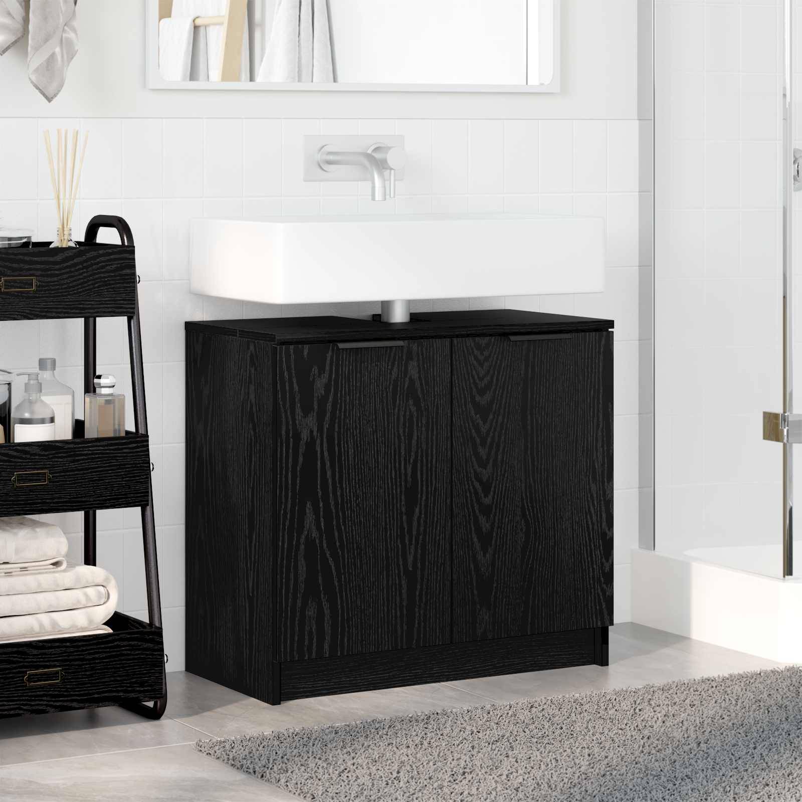 vidaXL Badezimmerschrank Schwarz Eichen-Optik 64,5 x 33,5 x 59 cm
