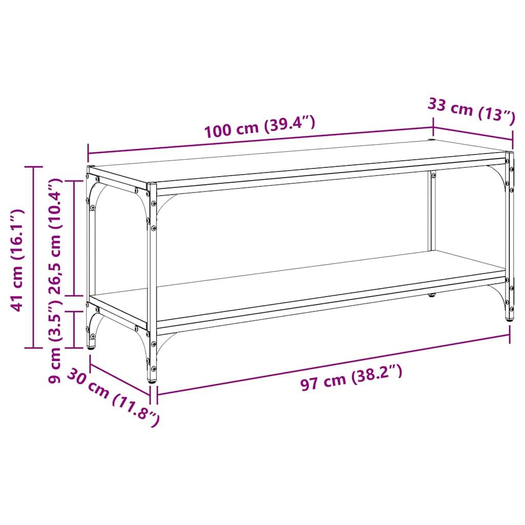 Ein Metallregal mit zwei Ebenen und den Maßen: 100 cm (39,4