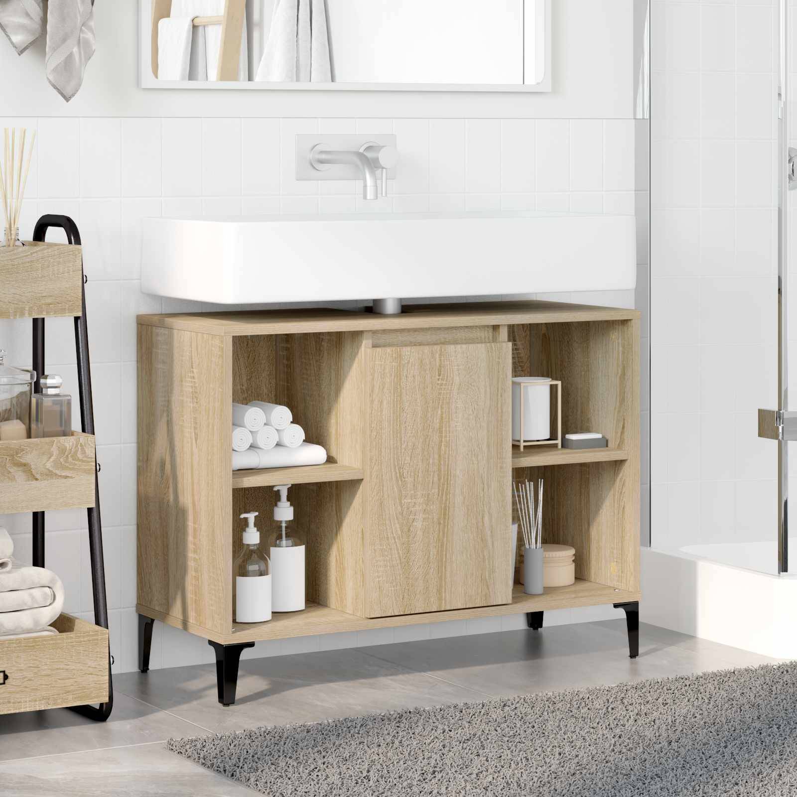 vidaXL Waschbeckenunterschrank mit Regal Sonoma-Eiche 80 x 33 x 60 cm