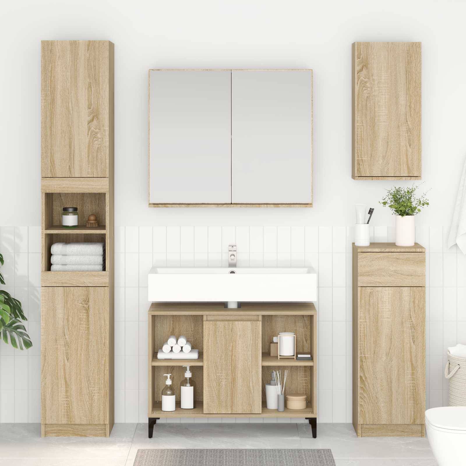 vidaXL Waschbeckenunterschrank mit Regal Sonoma-Eiche 80 x 33 x 60 cm