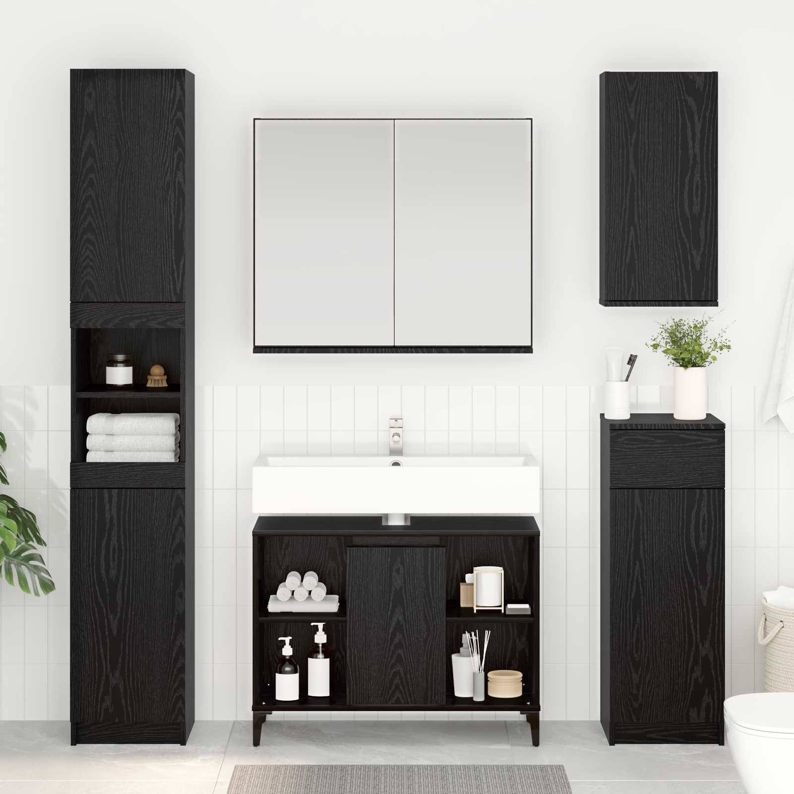 vidaXL Waschbeckenunterschrank Schwarz Eichen-Optik 80 x 33 x 60 cm
