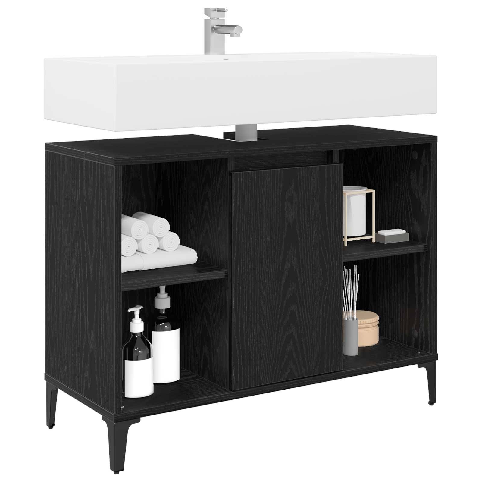 vidaXL Waschbeckenunterschrank Schwarz Eichen-Optik 80 x 33 x 60 cm