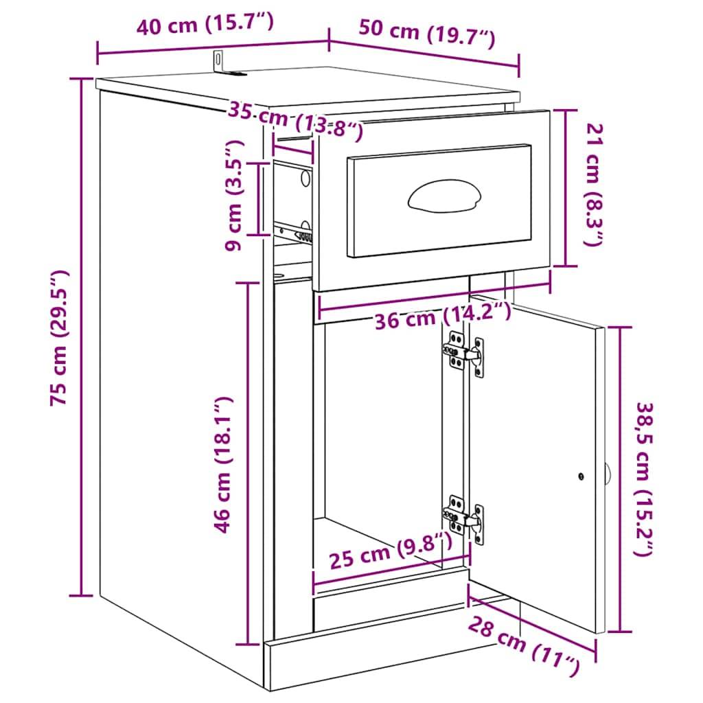 vidaXL Seitenschrank Artisan-Eiche 40 x 50 x 75 cm Holzwerkstoff