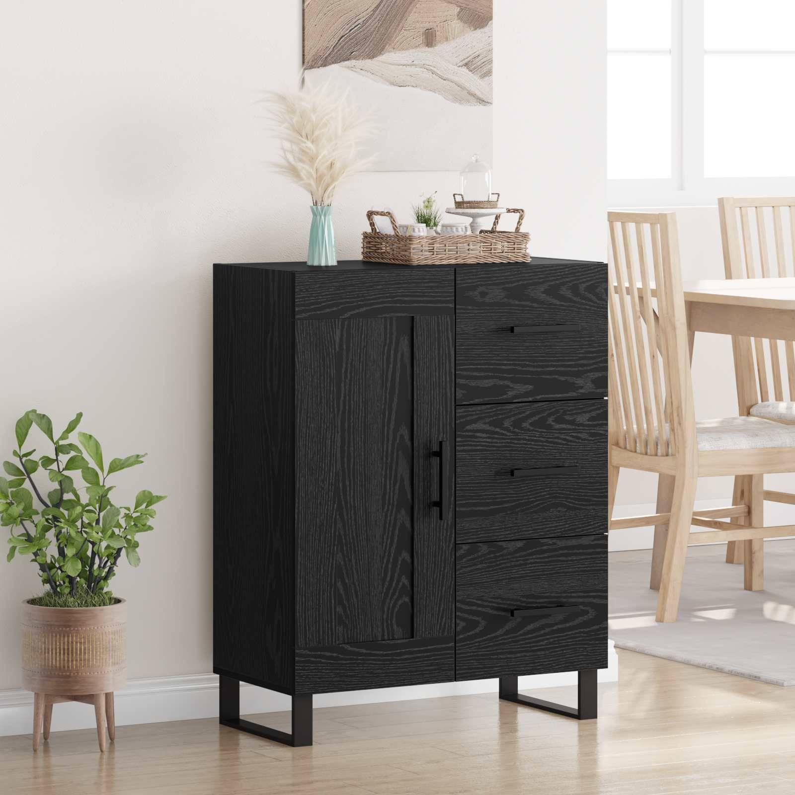 vidaXL Sideboard mit Schubladen Schwarz Eichen-Optik 69,5 x 34 x 90 cm