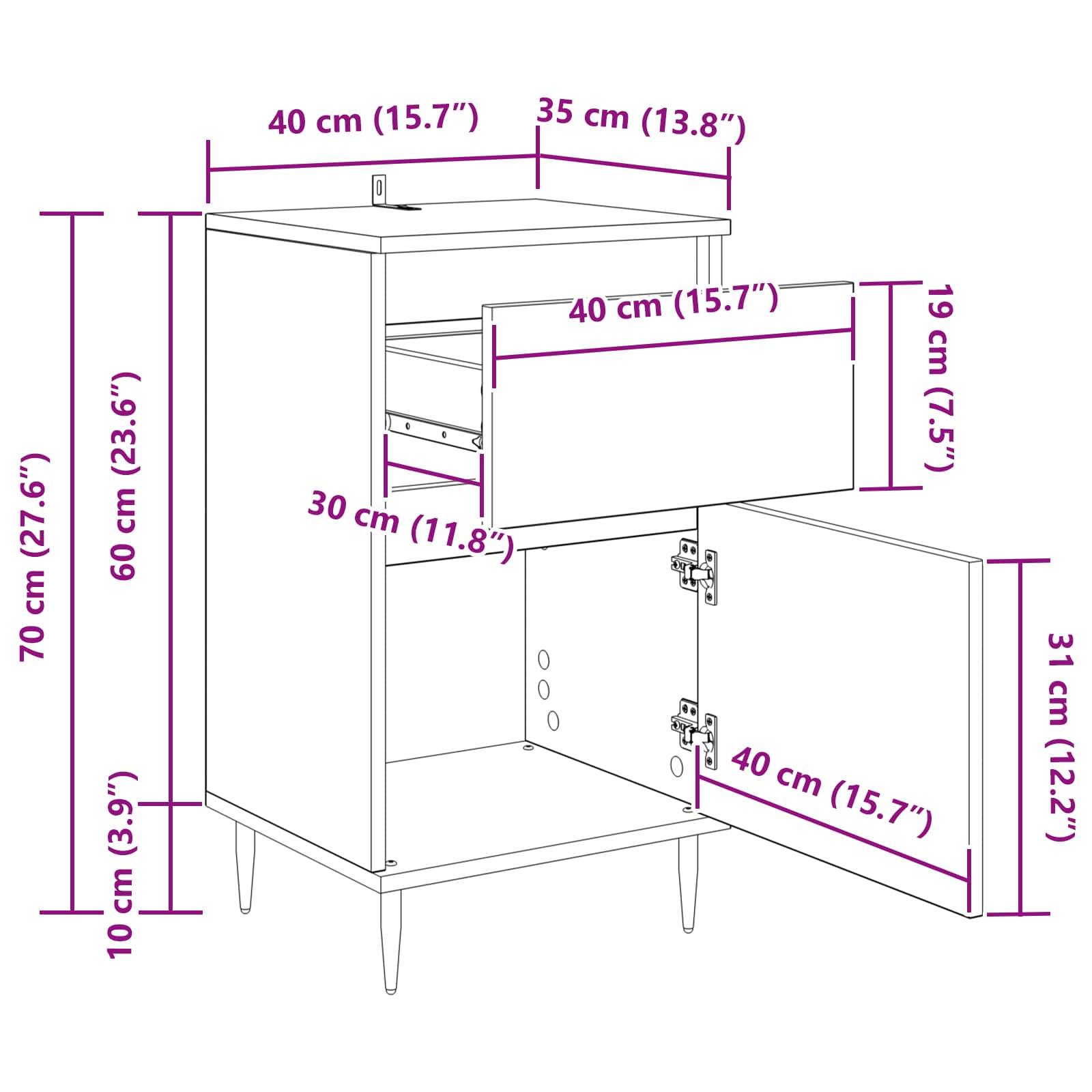 vidaXL Sideboard mit Schubladen Schwarz Eichen-Optik 40 x 35 x 70 cm