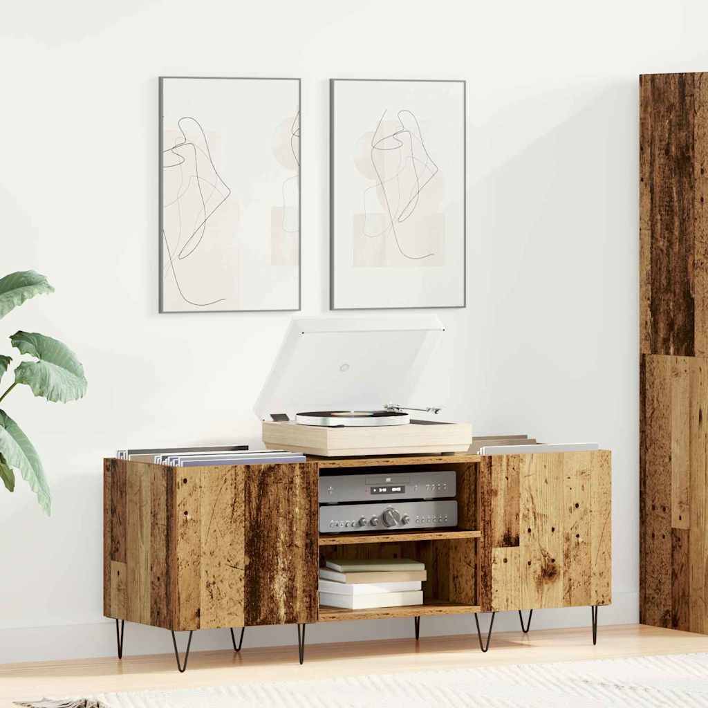 vidaXL Schallplattenschrank mit Regal mit Tür Altholz 121 x 38 x 48 cm