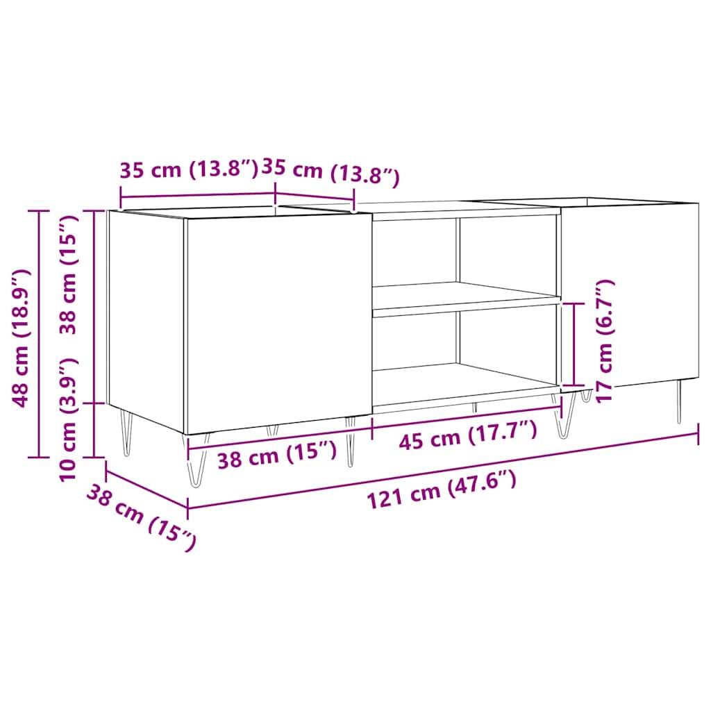 Technische Zeichnung eines Schranks mit Maßen: Breite 121 cm (47,6