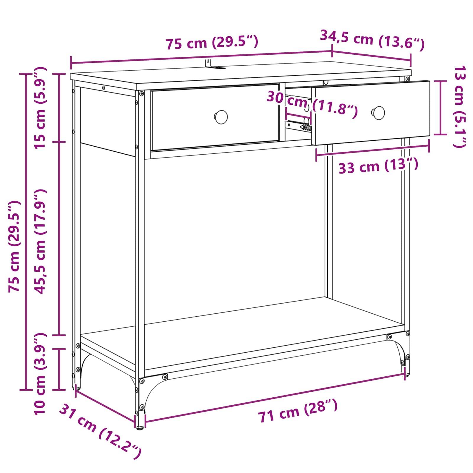 vidaXL Konsolentisch Artisan-Eiche 75 x 34,5 x 75 cm Holzwerkstoff
