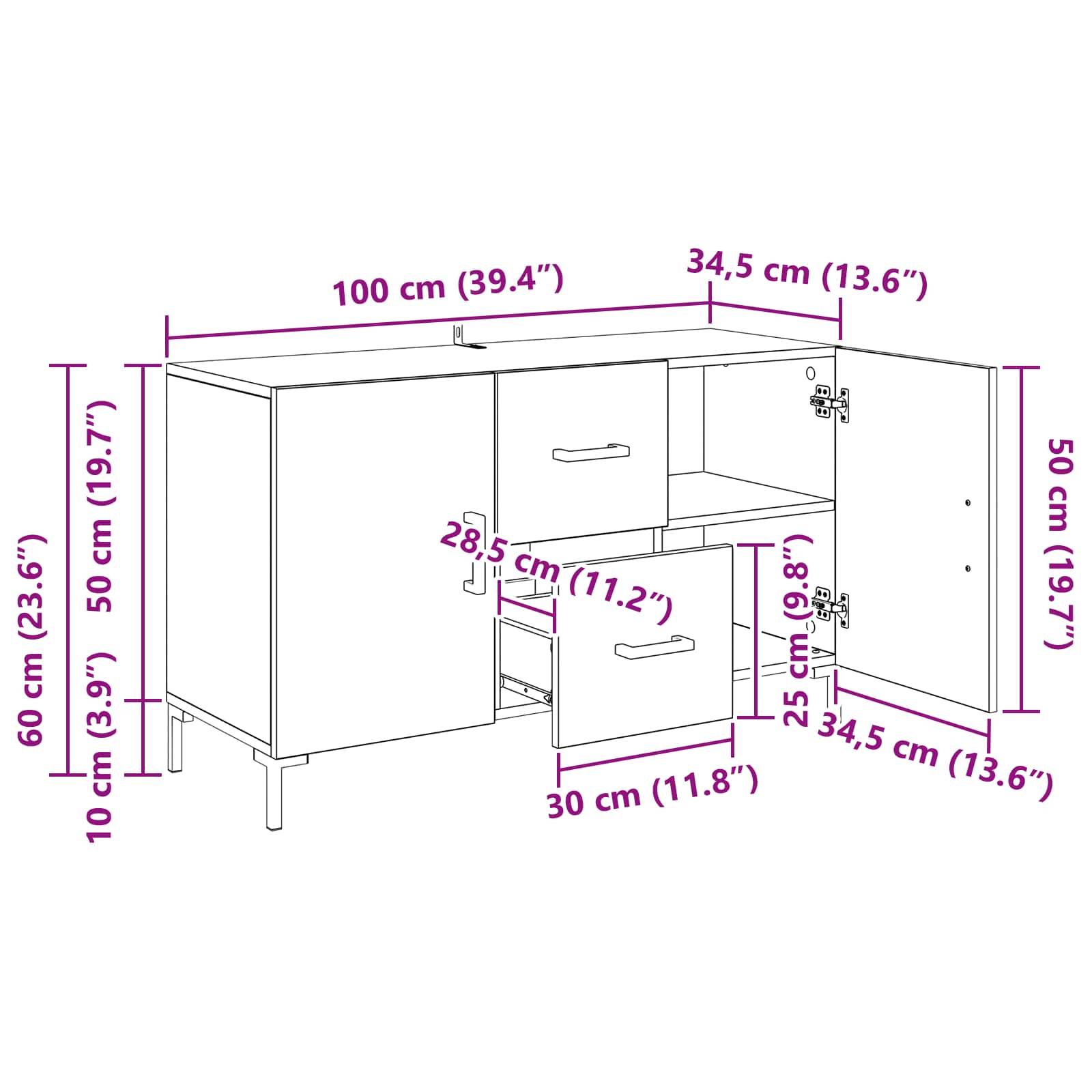 vidaXL Sideboard mit Schubladen Altholz 100 x 36 x 60 cm Holzwerkstoff