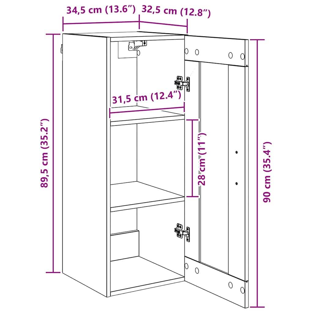 vidaXL Wandschrank Altholz 34,5 x 34 x 90 cm Engineered Wood und Glas