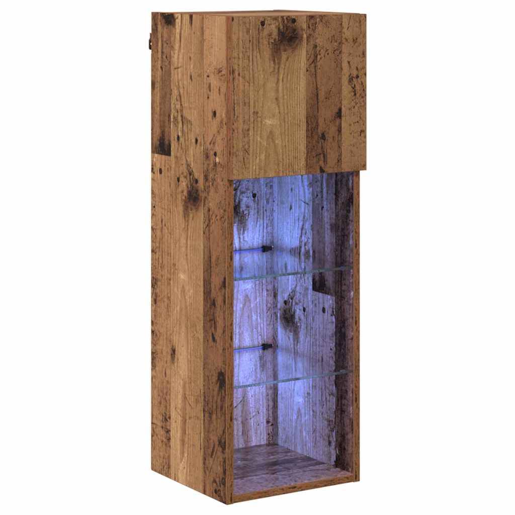 vidaXL Wandmontierter TV-Schrank mit LED Altholz 30,5 x 30 x 90 cm