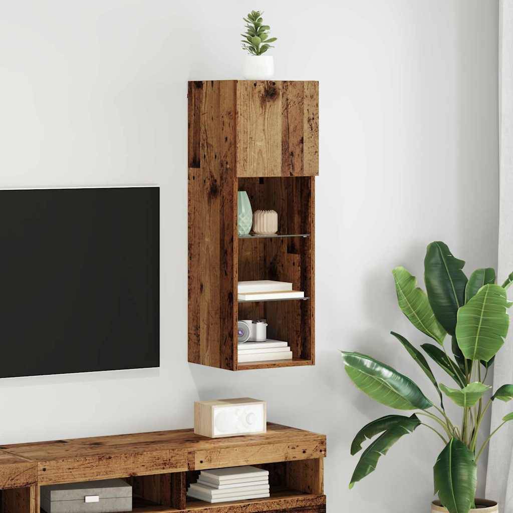 vidaXL Wandmontierter TV-Schrank mit LED Altholz 30,5 x 30 x 90 cm