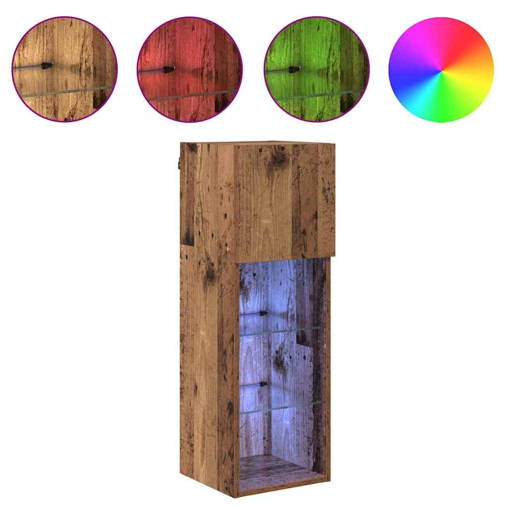 vidaXL Wandmontierter TV-Schrank mit LED Altholz 30,5 x 30 x 90 cm