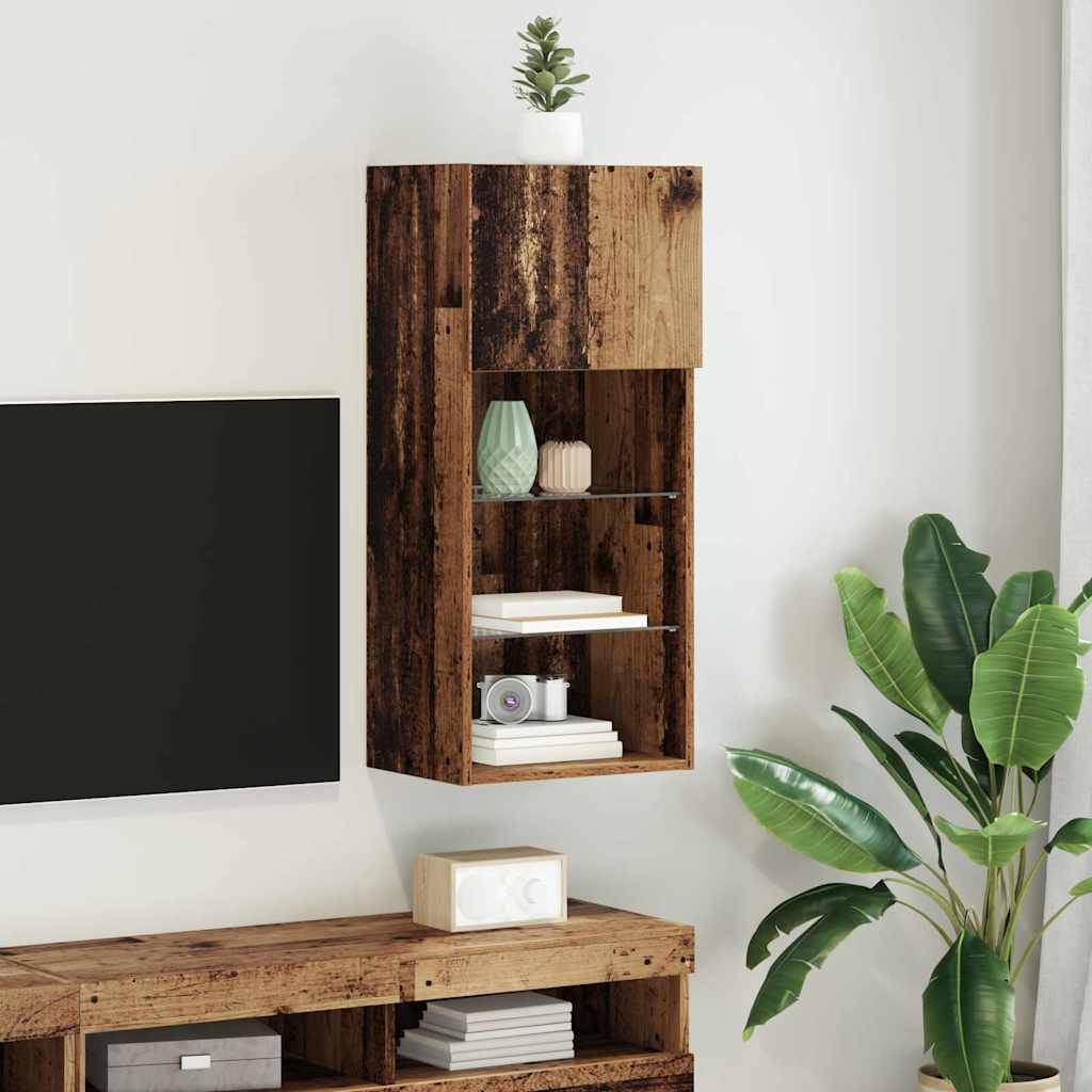 vidaXL Wandmontierter TV-Schrank mit LED Altholz 40,5 x 30 x 90 cm